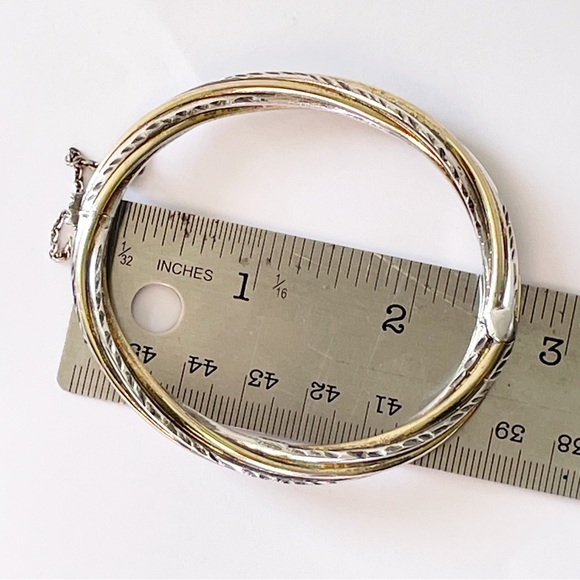 Sterling silver and vermeil hinged bangle bracelet vintage - Picture 8 of 9